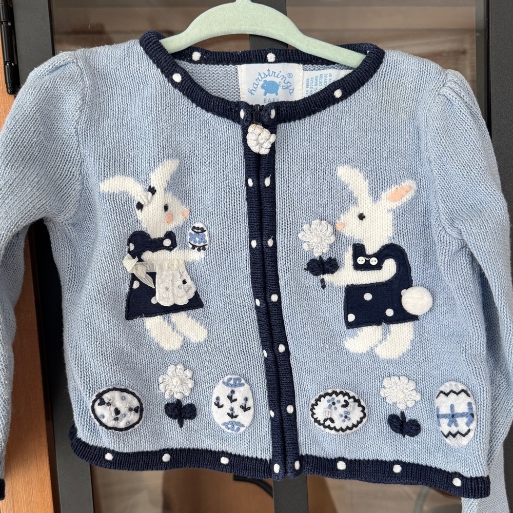 Vintage Hartstring bunny Easter eggs Intarsia knit cardigan sweater toddler girl